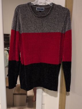 Karen Scott Colorblock Crewneck Sweater - Gray, Red, Black